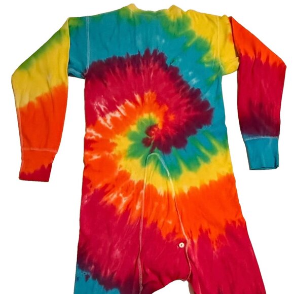 Vintage New Tie Dye Union Suit Long John Pajamas Button Flap 34" Chest - Picture 2 of 5